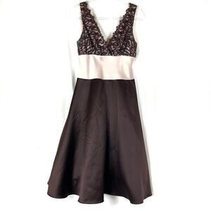 Betsy & Adam by Linda Bernell VTG Brown Pink Lace A-Line Formal Prom Dress 10